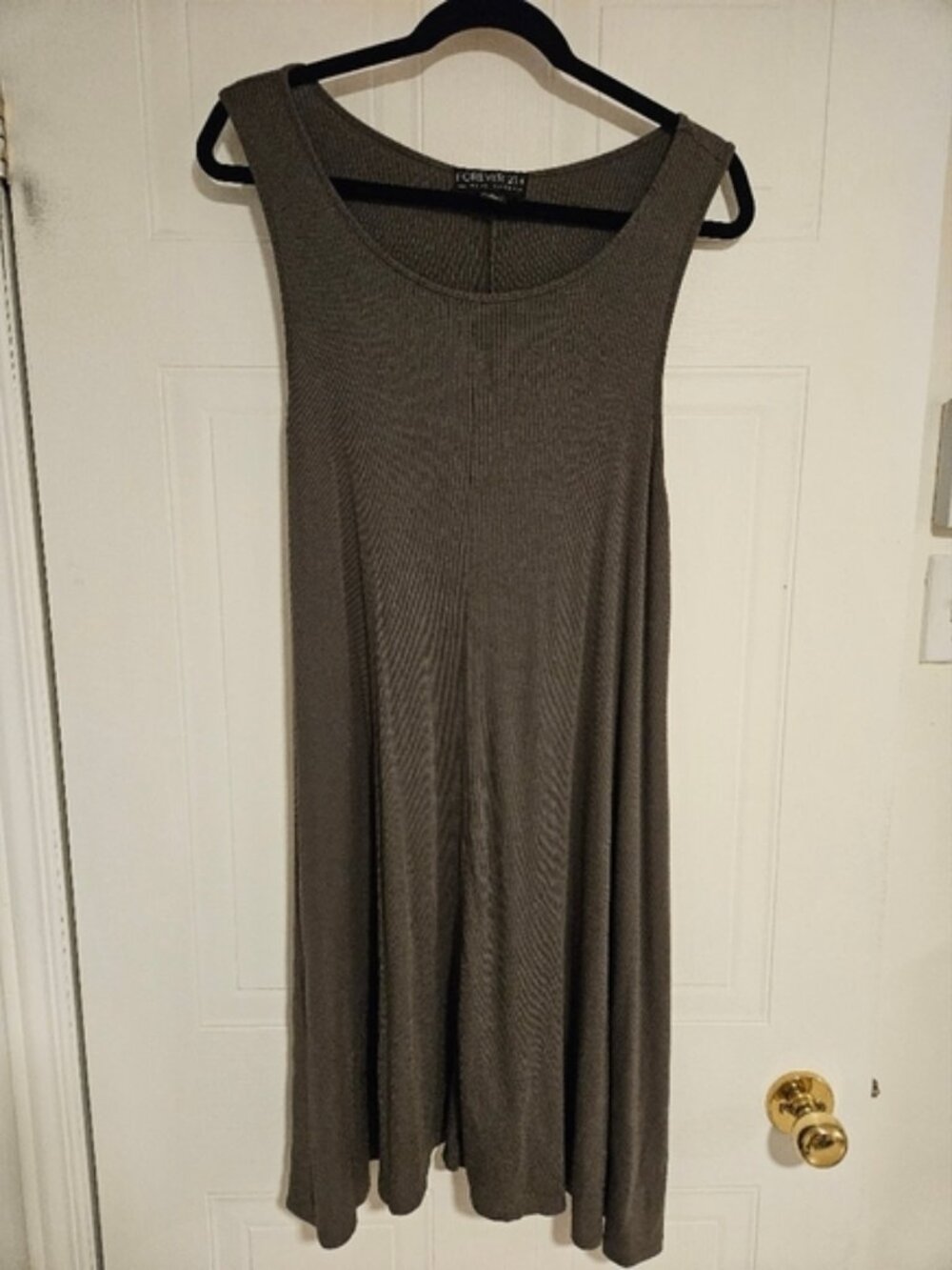Khaki green ribbed dress 0X plus size sleeveless forever21 flared soft Summer